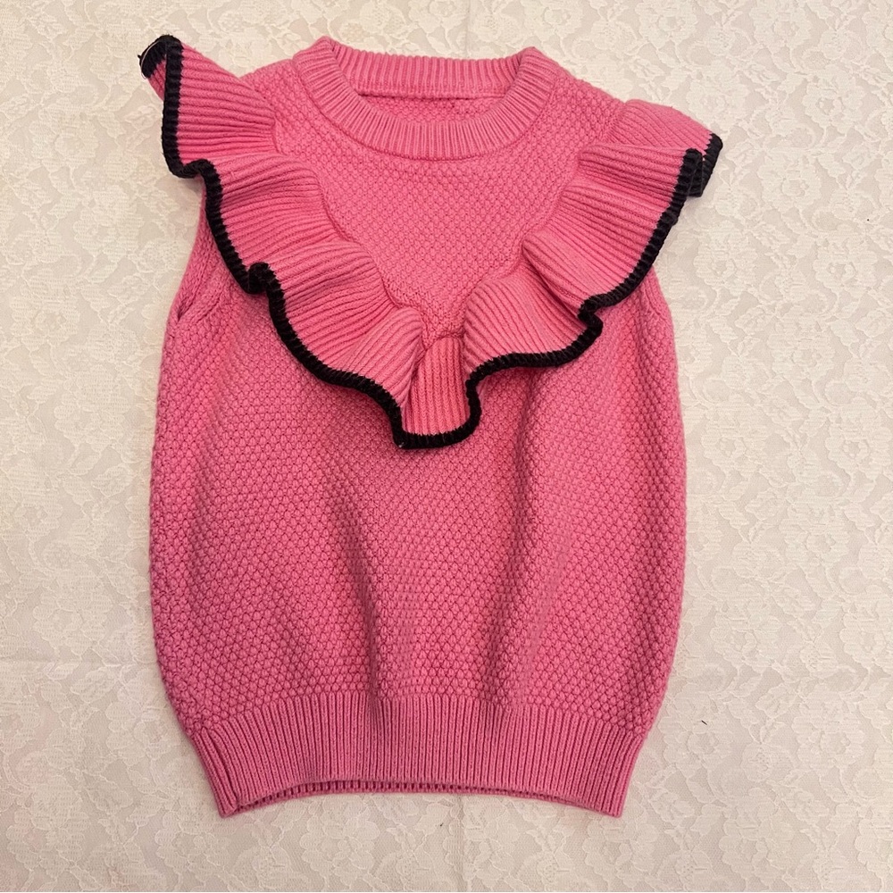 Pink Knit Sleeveless Sweater with Ruffle Trim Girls size Small